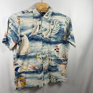 VINTAGE Polo Ralph Lauren Shirt Mens XLarge Blue Sailing Sailboat Camp Hawaiian